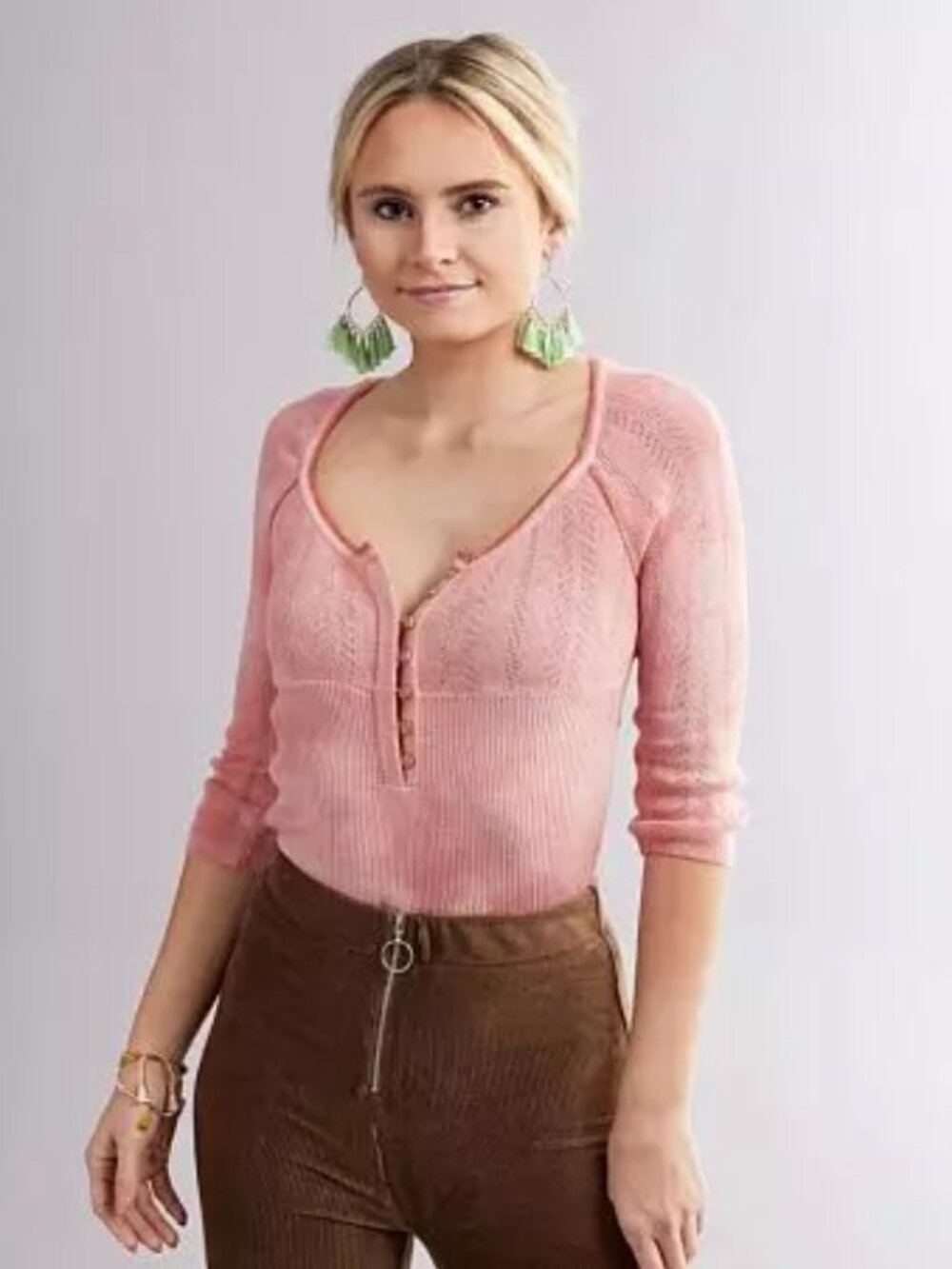 Free People Rory Henley Scoop Neck Thermal Top Cotton Romantic Boho Small - Picture 3 of 11